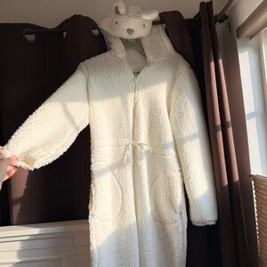 Aerie white fuzzy teddy bear onesie
